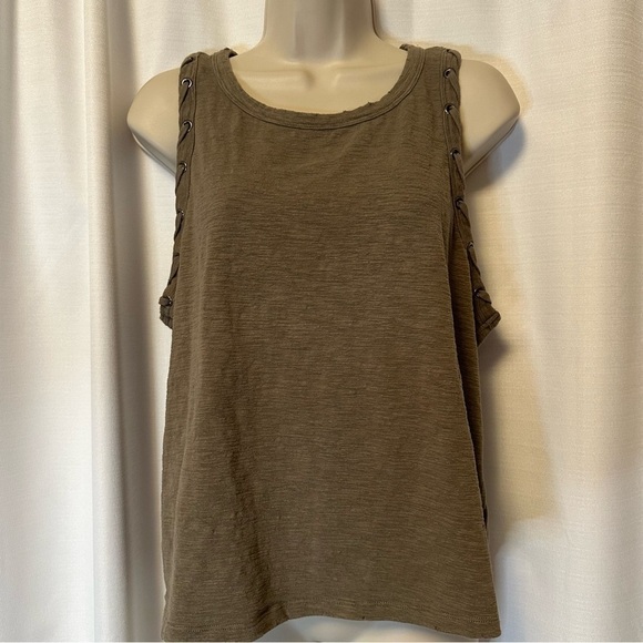 Miss Me Women's Sleeveless Tank Top Olive Green Shoelace Detail Sleeves Medium - Picture 9 of 12
